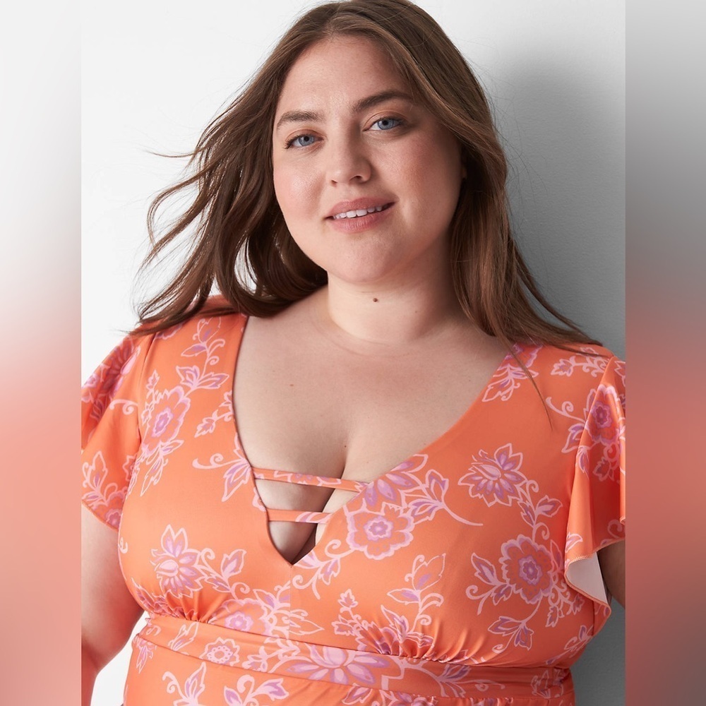 NEW LANE BRYANT Swim By Cacique No-Wire Flutter-Sleeve Swim Tankini Top Size 20 - Picture 1 of 11